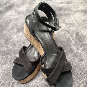 Gianni Bini Black and Tan Wedge Sandals
